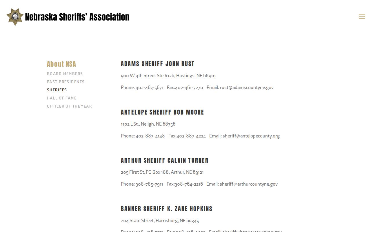 Otoe County sheriff directory for booking record contact