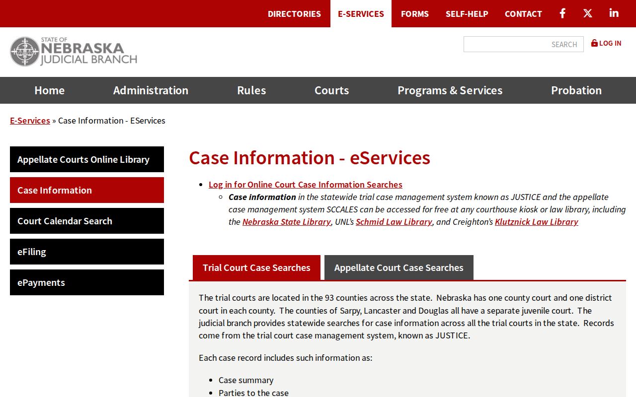 Otoe County warrant and court record confirmation through Nebraska Judicial eServices